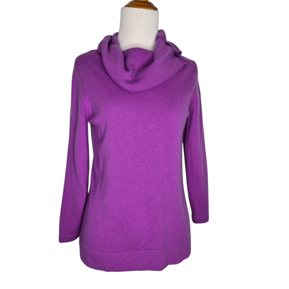 Jones New York Cashmere Sweater Quiet Luxury Work Cowl Neck Purple Womens Small